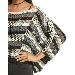 Free People Black Pearl Searching Linen & Cotton Knit Oversized Poncho Sweater